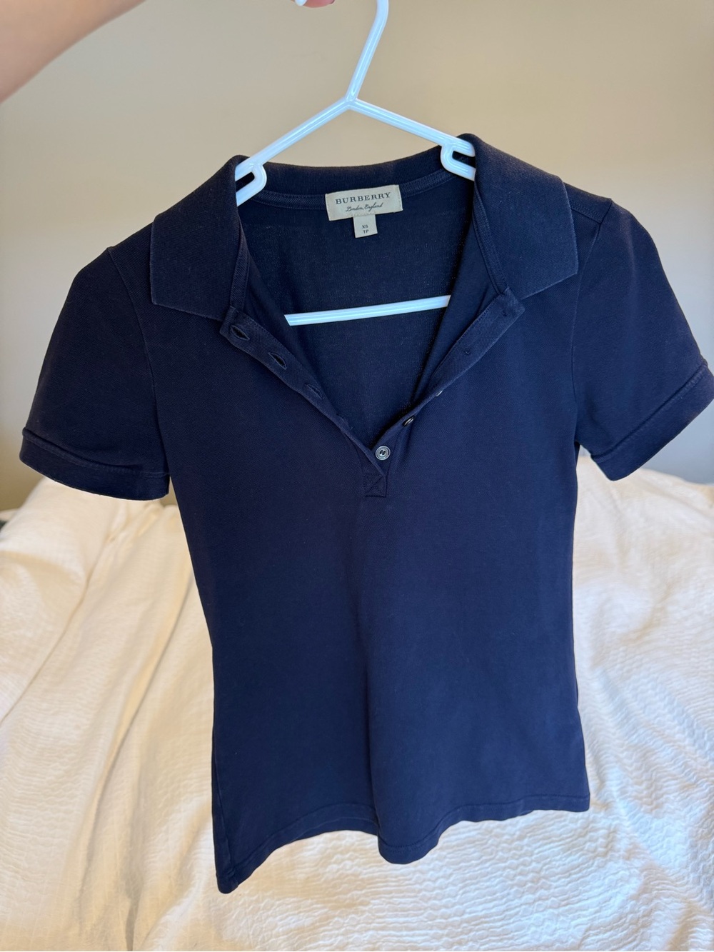 Burberry Navy Polo with Signature Check Collar - Picture 3 of 6